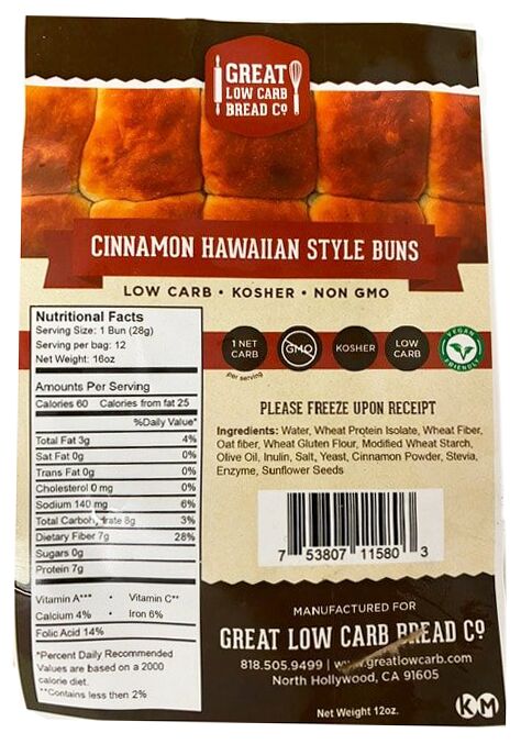 Great Low Carb Bread Company Cinnamon Hawaiian Style Buns 12 oz. 