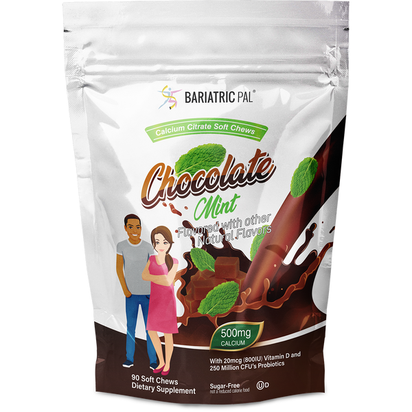 BariatricPal Sugar-Free Calcium Citrate Soft Chews 500mg with Probiotics - Chocolate Mint 