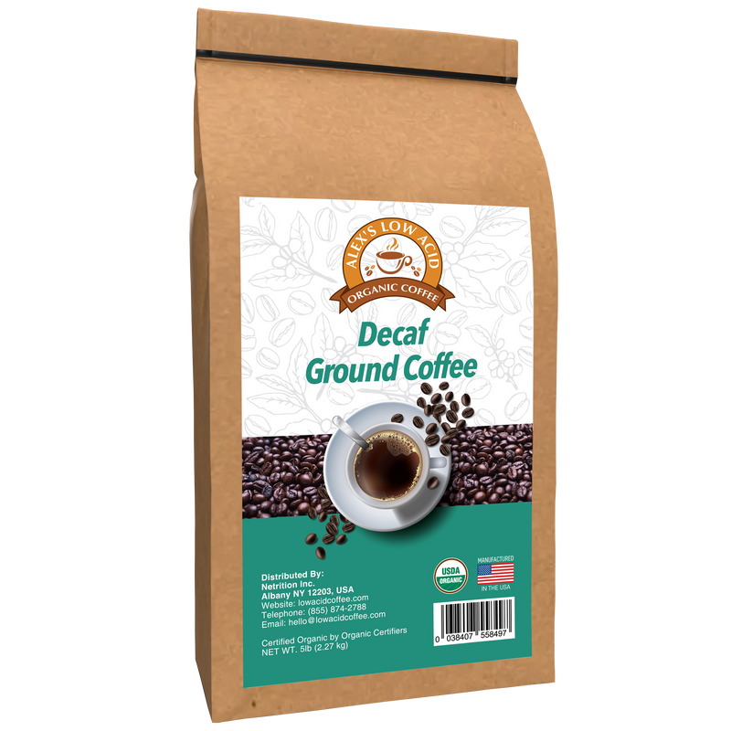 Alex's Low Acid Organic Coffee™ - Decaf Fresh Ground (5lbs) 