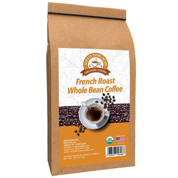 Alex's Low Acid Organic Coffee™ - French Roast Whole Bean (5lbs) 