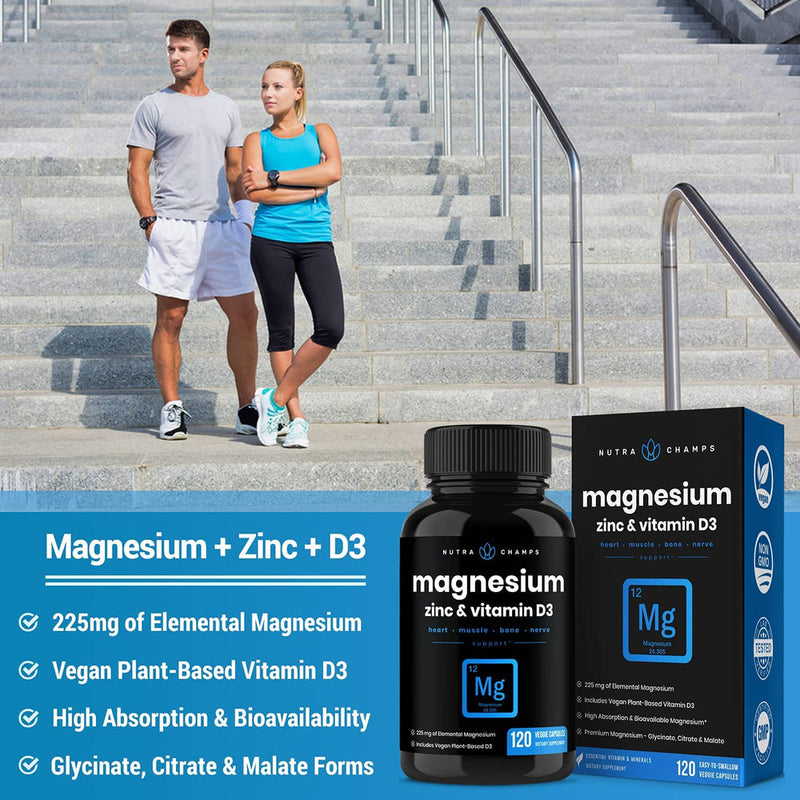 Magnesium, Zinc & Vitamin D3 Capsules by NutraChamps 