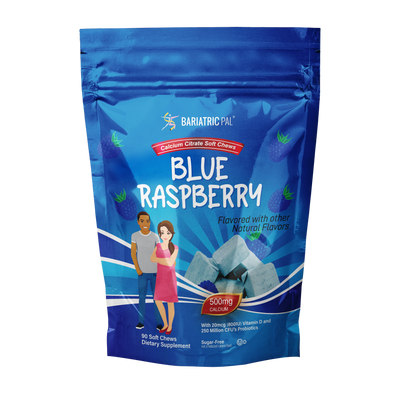 BariatricPal Sugar-Free Calcium Citrate Soft Chews 500mg with Probiotics - Blue Raspberry 