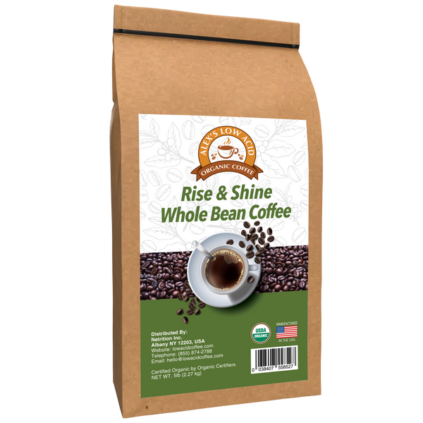 Alex's Low Acid Organic Coffee™ - Rise and Shine Whole Bean (5lbs) 