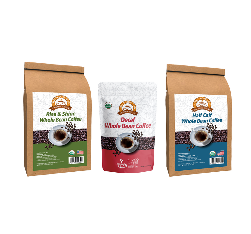 Alex's Low Acid Organic Coffee™ All Day Drinker Whole Bean Variety Pack 