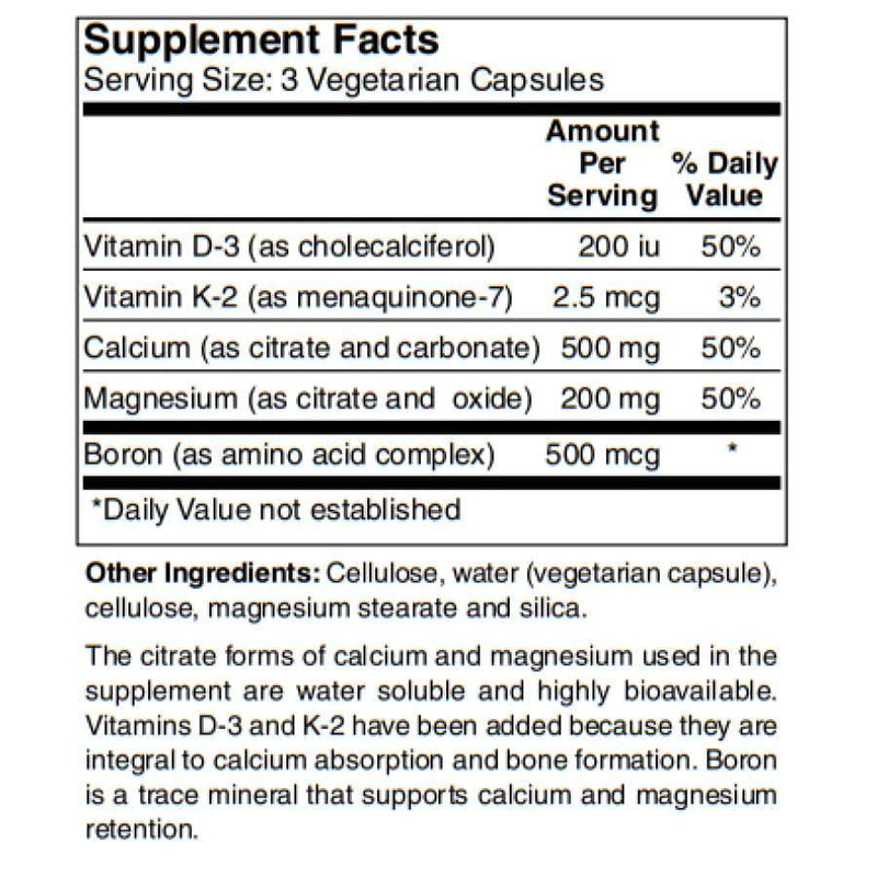 Calcium & Magnesium Vegetarian Capsules with D3, K2, and Boron by BariatricPal 
