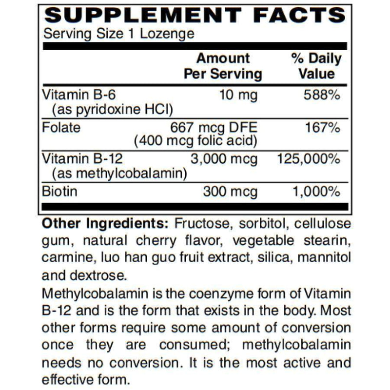 Methyl B-12 (3,000 mcg) with Biotin, B6 & Folate - Cherry Flavored Lozenges by BariatricPal 