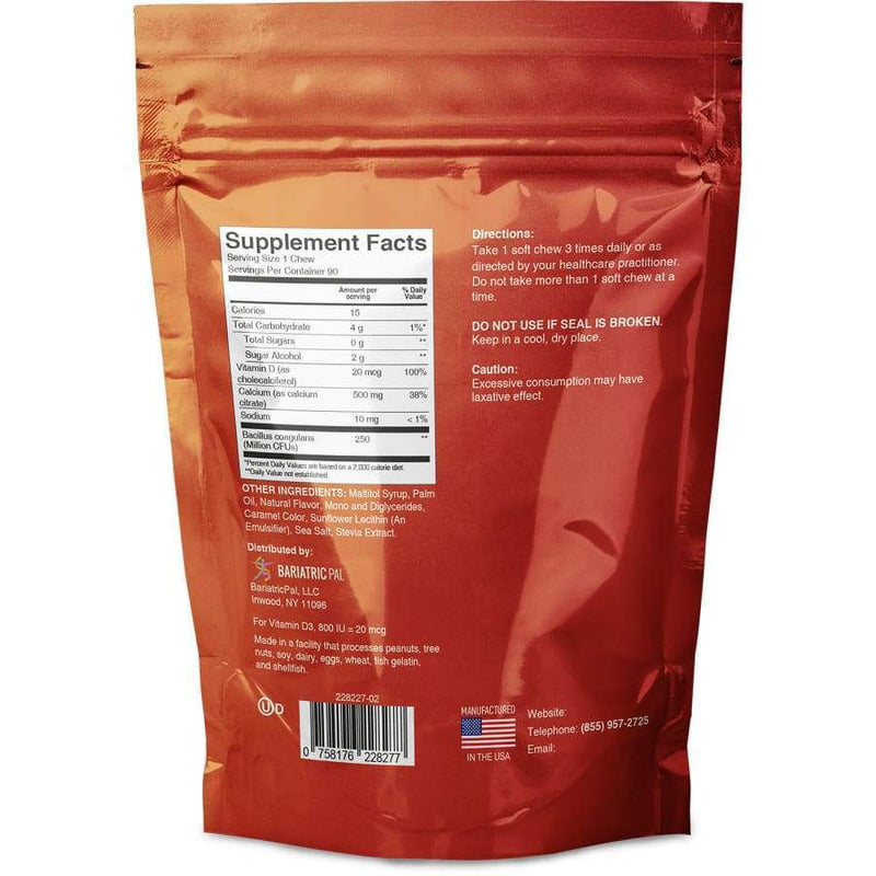 BariatricPal Sugar-Free Calcium Citrate Soft Chews 500mg with Probiotics - French Vanilla Caramel 