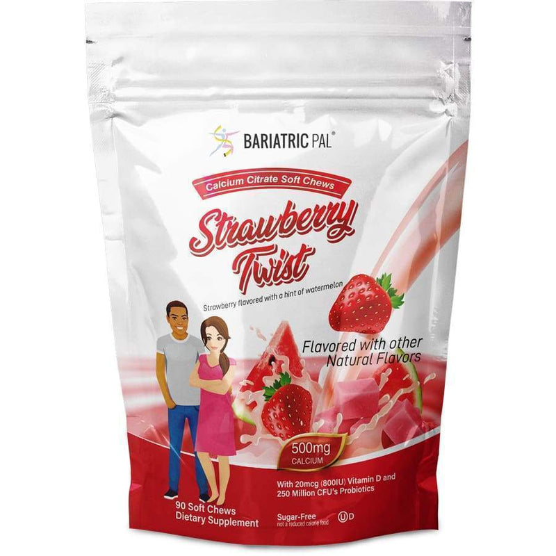 BariatricPal Sugar-Free Calcium Citrate Soft Chews 500mg with Probiotics - Strawberry Watermelon Twist 