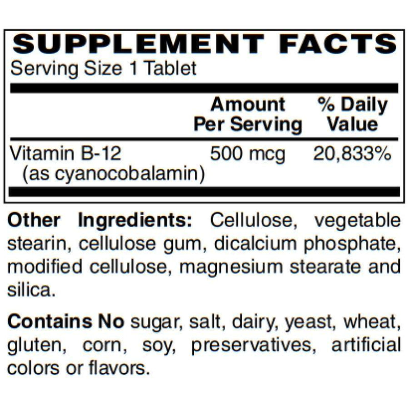 Vitamin B-12 (500mcg) Tablets by BariatricPal (100 count) 