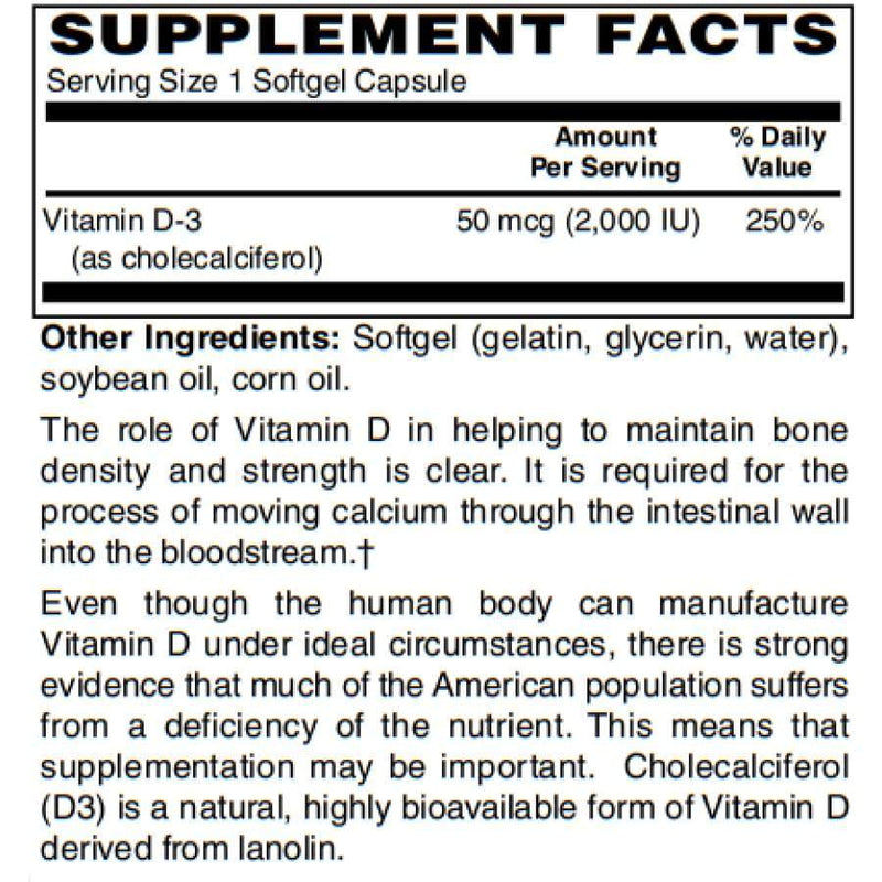 Vitamin D-3 50mcg (2,000 IU) - Easy Swallow Vegetarian Softgels by BariatricPal 