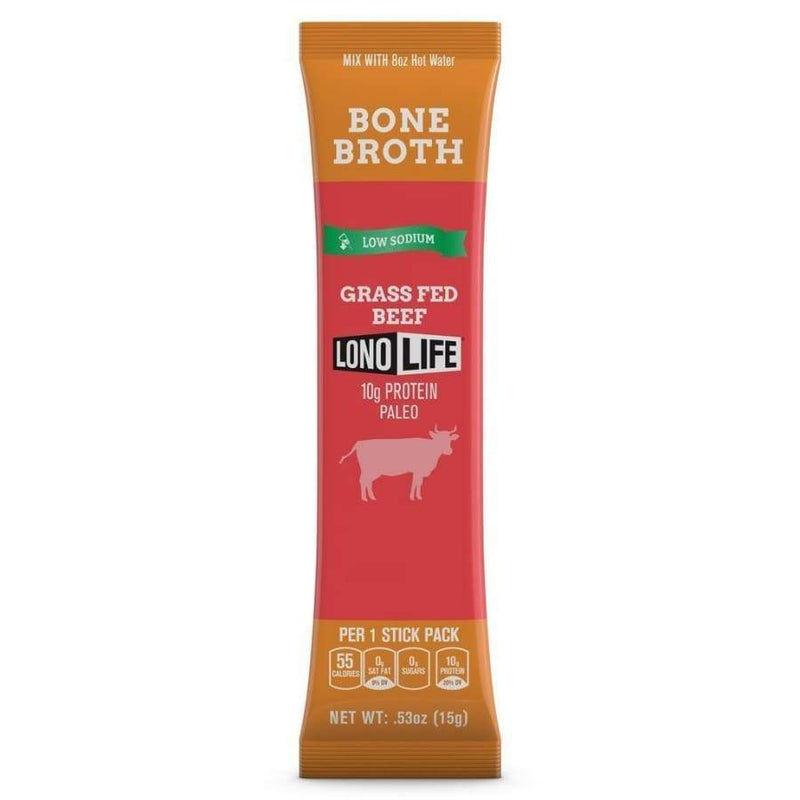 LonoLife "Low-Sodium" Grass-Fed Beef Bone Broth Powder with 10g Protein - 10 Stick Pack 