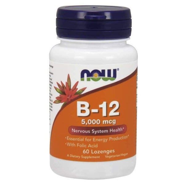 Methyl Vitamin B-12 5,000mcg with Folic Acid - 60 Lozenges by NOW Foods 