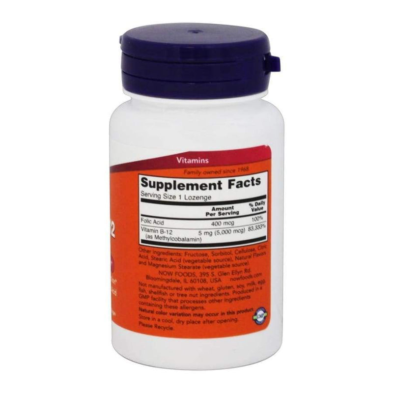 Methyl Vitamin B-12 5,000mcg with Folic Acid - 60 Lozenges by NOW Foods 