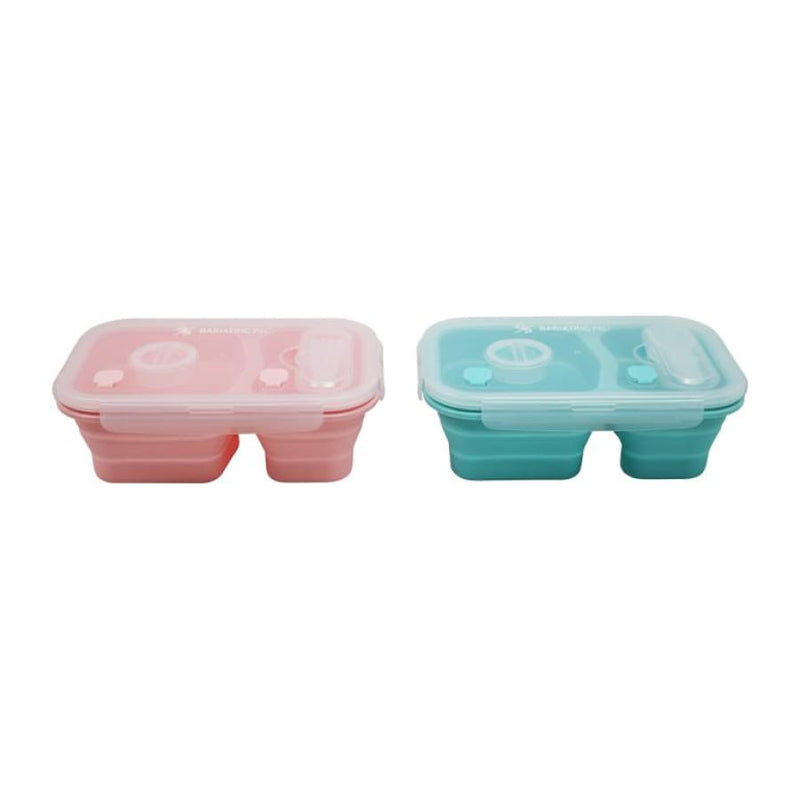 4 Compartment Detachable, Stackable, and Portion Controlled Food & Powder Storage  Containers by BariatricPal Color: Pink & Blue Set 