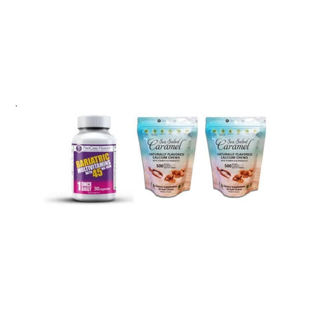 ProCare Health Paquete de vitaminas para bypass gástrico - Suministro para 30 días / Caramelo salado con sal marina / Cápsula con 45mg de Hierro