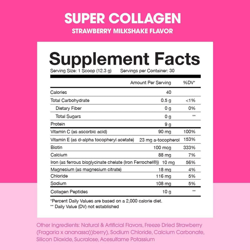 Super Collagen Protein Powder by Obvi - Strawberry Milkshake 